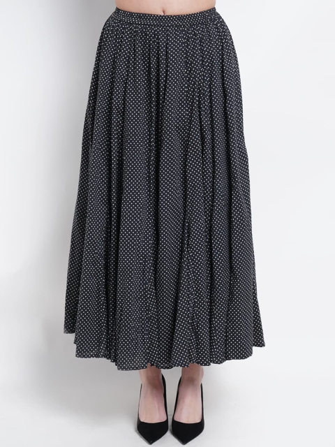 

WESTCLO Women Black & White Printed Pure Cotton Flared Midi Skirt