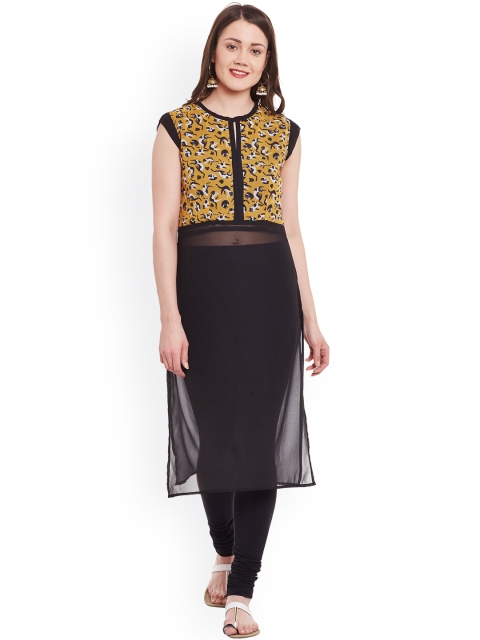 

Pannkh Women Black Yoke Design Straight Kurta