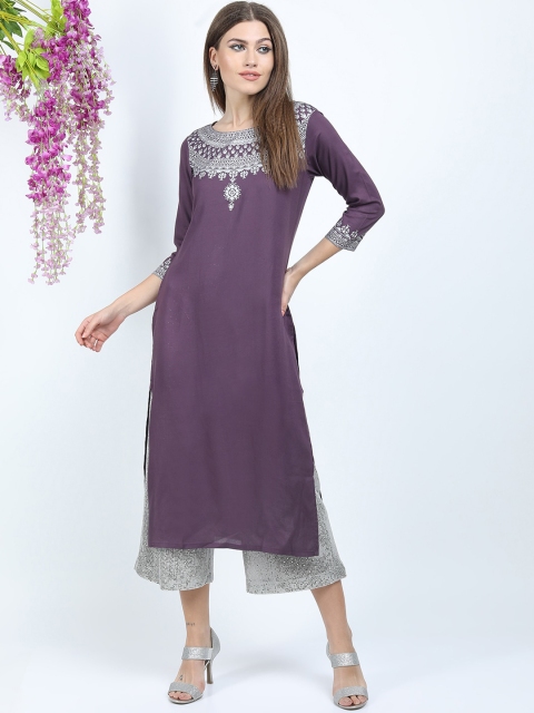 

Vishudh Women Purple Ethnic Motifs Yoke Design Kurta