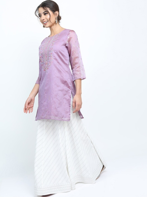 

Vishudh Women Mauve Embroidered Thread Work Kurti