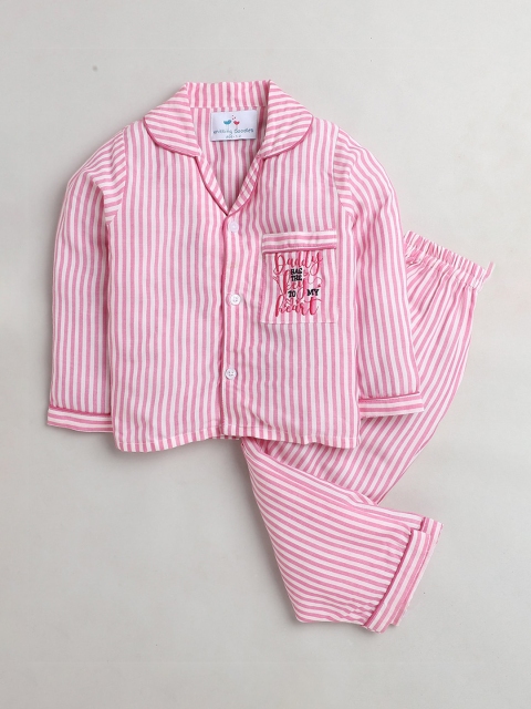 

Knitting Doodles Unisex Kids Pink & White Striped Night suit