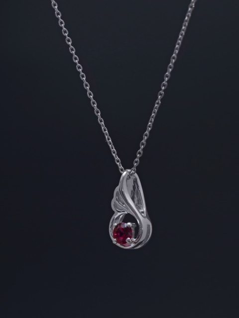 

HIFLYER JEWELS Rhodium-Plated Pink CZ-Studded Pendant With Chain, Silver