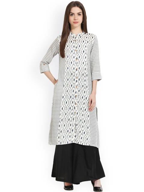

Nayo Women White & Black Printed Straight Kurta