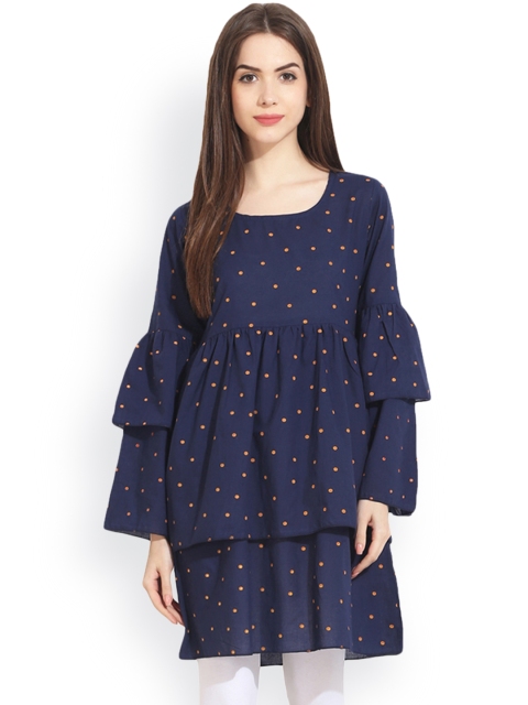 

Nayo Navy Printed Tunic, Navy blue