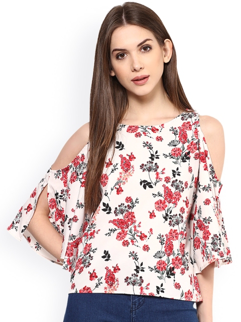 

Harpa Cream-Coloured Floral Print Cold Shoulder Top