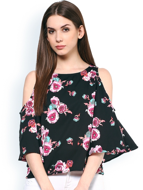 

Harpa Black Floral Print Cold Shoulder Top