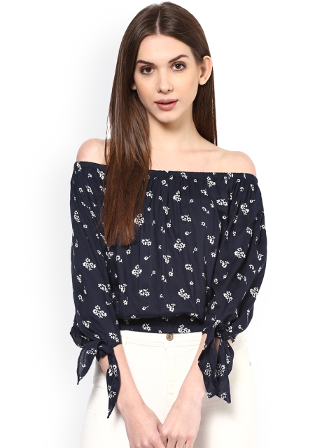 

Harpa Navy Floral Print Bardot Top, Navy blue