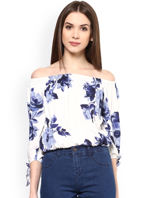 

Harpa White Floral Print Bardot Top