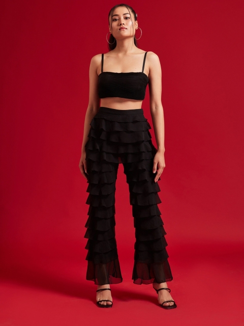 

THE CLOTHING FACTORY Black Pleated Crop Top