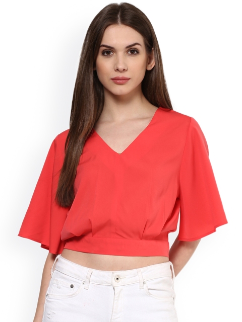 

Harpa Coral Red Blouson Crop Top