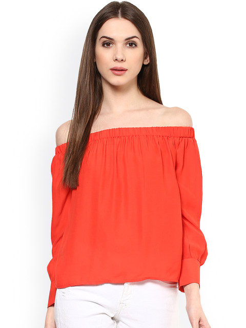 

Harpa Coral Orange Off-Shoulder Top