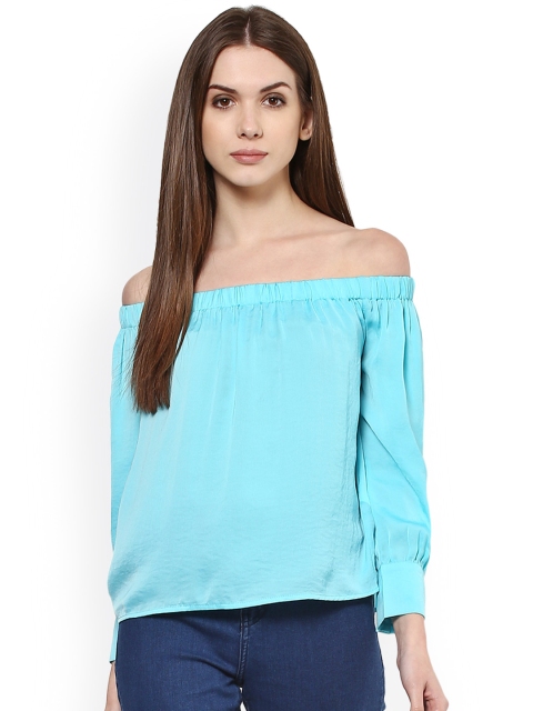 

Harpa Turquoise Blue Off-Shoulder Top
