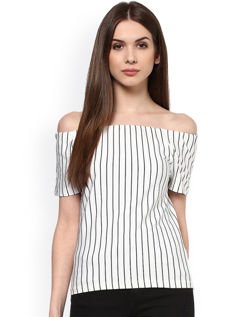 

Harpa White & Black Striped Off-Shoulder Top