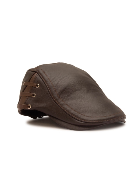 

BANGE Unisex Brown Solid Leather Ascot Cap