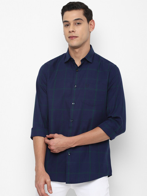 

Allen Solly Men Navy Blue Slim Fit Checked Pure Cotton Casual Shirt