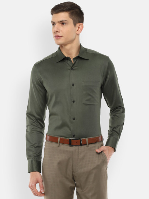 

Louis Philippe Men Olive Green Solid Pure Cotton Formal Shirt