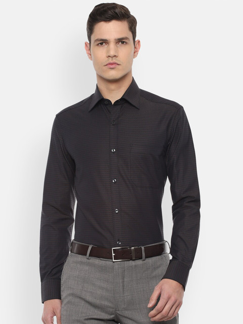 

Louis Philippe Men Grey Striped Pure Cotton Formal Shirt