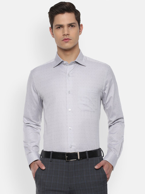 

Louis Philippe Men Grey Self Design Pure Cotton Formal Shirt