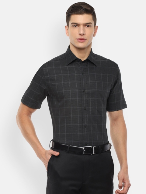 

Louis Philippe Men Charcoal Grey Windowpane Checked Cotton Formal Shirt