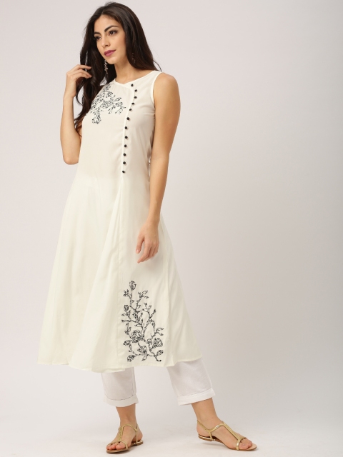 

all about you Women Off-White Solid A-Line Kurta
