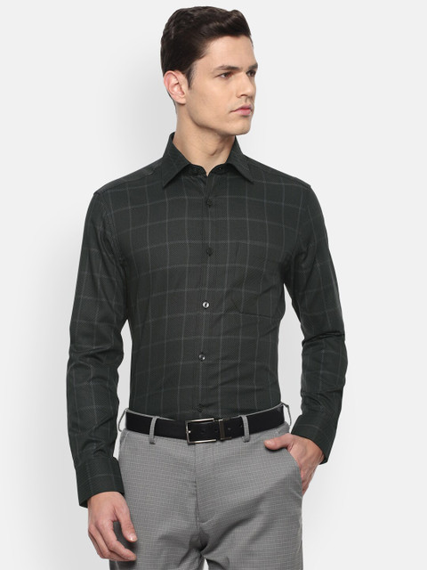 

Louis Philippe Men Grey Windowpane Checks Checked Formal Shirt