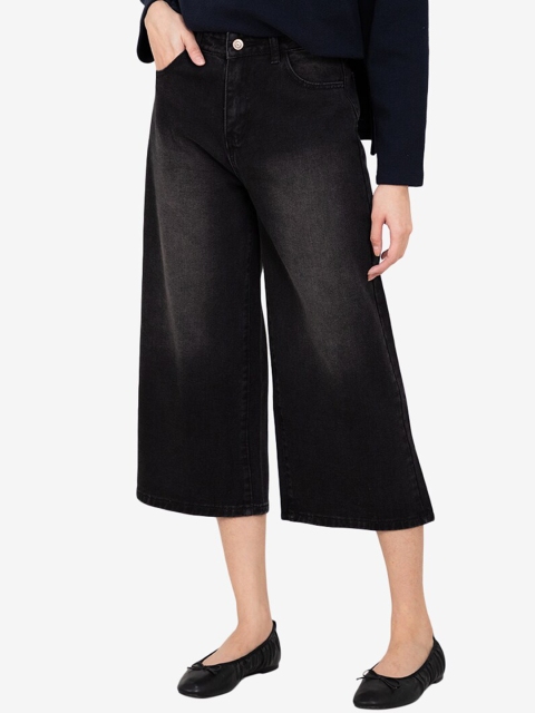 

ZALORA BASICS Women Black Straight Fit High-Rise Heavy Fade Jeans