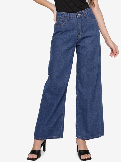 

ZALORA BASICS Women Blue Wide Leg High-Rise Jeans