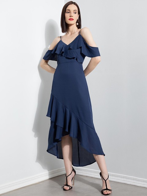 

ZALORA OCCASION Women Navy Blue Solid Shoulder Strap Wrap Dress