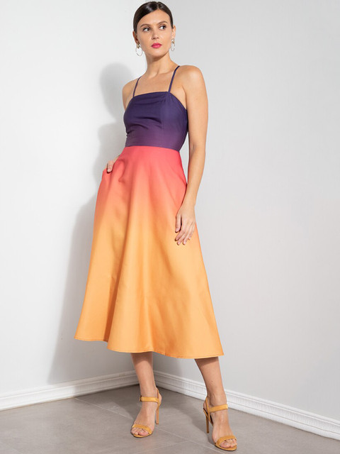 

ZALORA OCCASION Women Multicoloured Colourblocked Fit and Flare Midi Dress, Multi