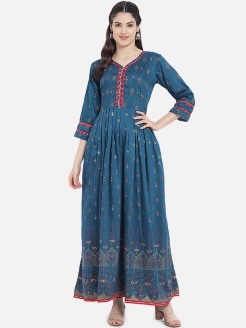 

Kiana Women Blue Floral Printed Cotton Maxi Dress