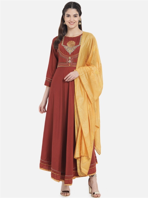 

Kiana Rustic Orange Ethnic Maxi Silk Dress With Dupatta, Rust