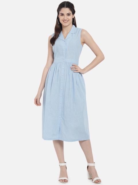 

Kiana Blue Striped Cotton Shirt Midi Dress
