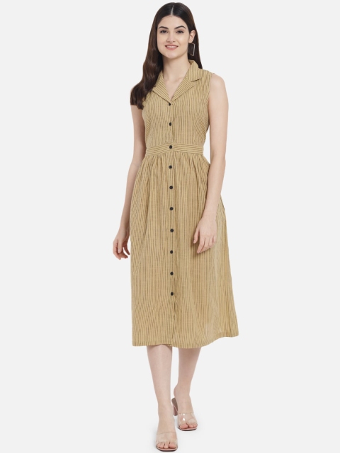 

Kiana Khaki Striped Shirt Midi Dress