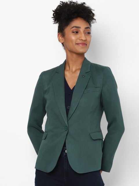 

Allen Solly Woman women Olive Green Solid Single-Breasted Casual Blazer