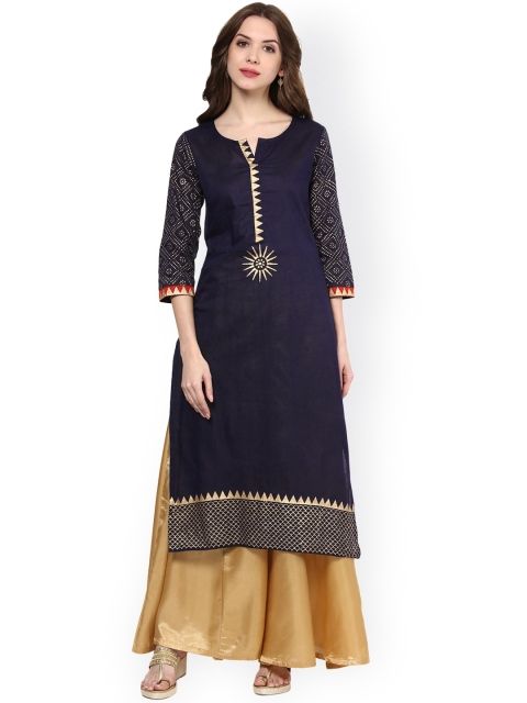 

Shakumbhari Women Navy Straight Kurta, Navy blue