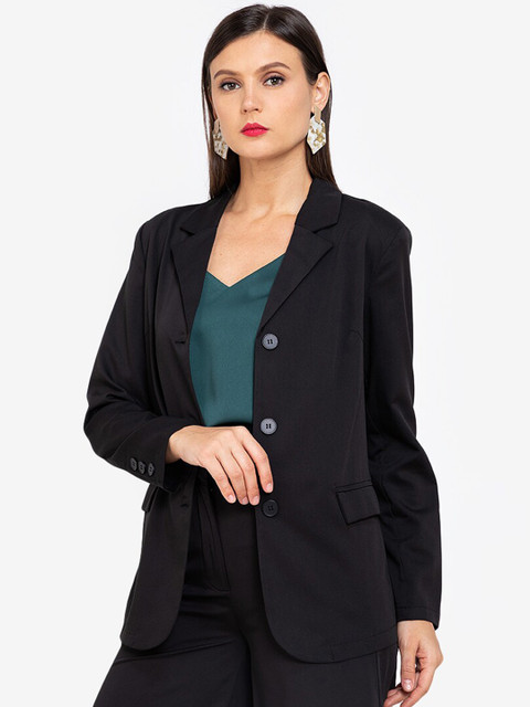 

ZALORA WORK Women Black Solid Single Breasted Oversized Jacket