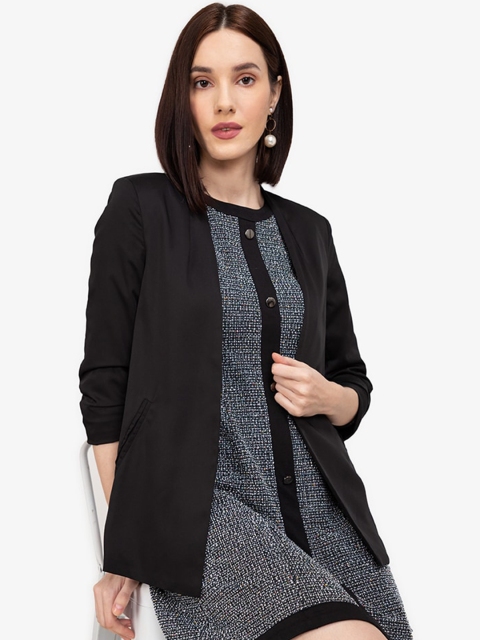 

ZALORA WORK Women Black Solid Shawl Collar Windcheater Open Front Jacket