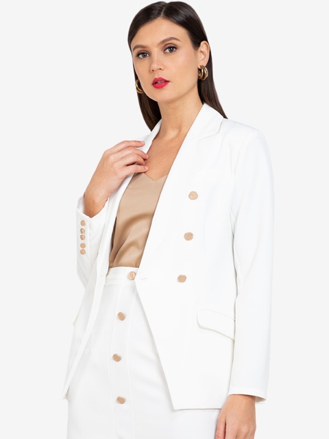 

ZALORA WORK Women White Solid Single Breast Blazer