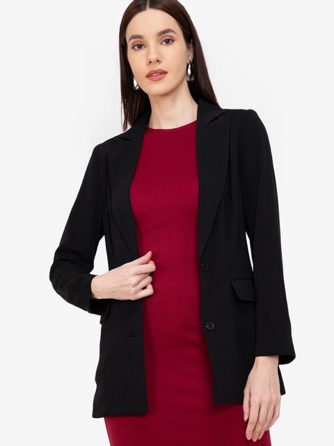 

ZALORA WORK Women Black Solid Single-Breasted Blazer