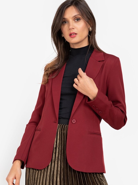 

ZALORA WORK Women Maroon Solid Regular Fit Blazer