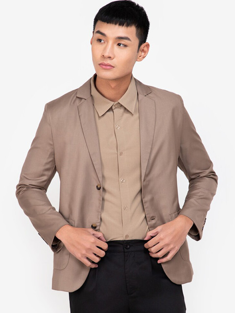 

ZALORA BASICS Men Brown Solid Regular Fit Single-Breasted Blazer