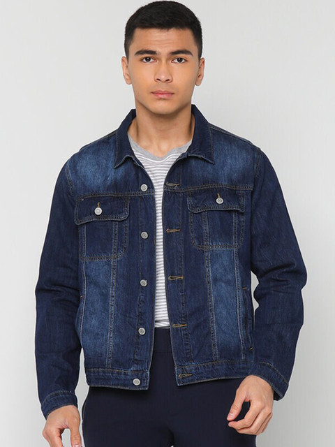 

ZALORA BASICS Men Blue Washed Windcheater Pure Cotton Denim Jacket