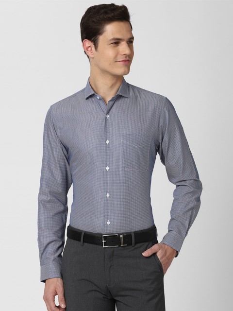 

Peter England Men Blue & White Slim Fit Printed Pure Cotton Formal Shirt