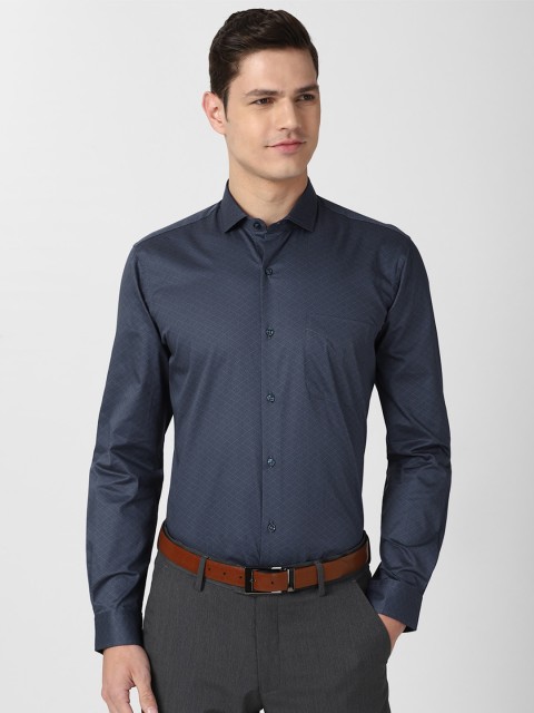 

Peter England Men Navy Blue & Black Printed Pure Cotton Formal Shirt