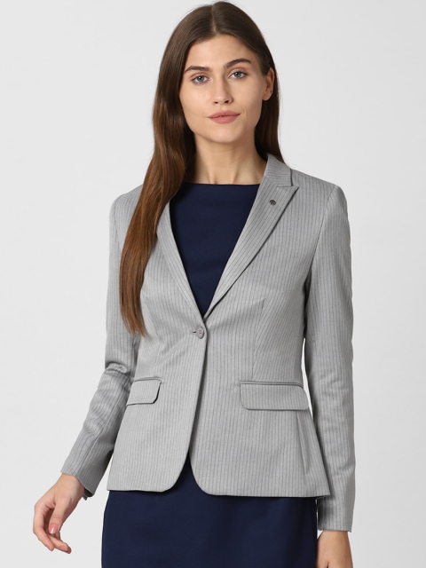 

Van Heusen Woman Grey Striped Single-Breasted Casual Blazer