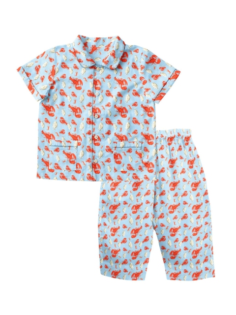 

THE BABY ATELIER Unisex Kids Blue & Orange Printed Night suit