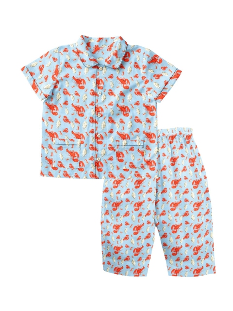

THE BABY ATELIER Kids Blue & Red Printed Night suit