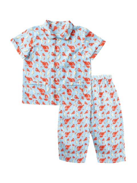 

THE BABY ATELIER Unisex Kids Blue & Red Printed Organic Cotton Night suit