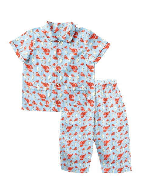 

THE BABY ATELIER Kids Blue & Red Printed Night suit