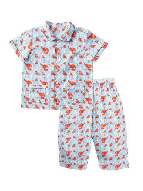 

THE BABY ATELIER Unisex Kids Blue & Red Printed Organic Cotton Night Suit